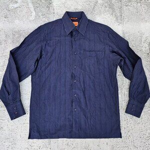 Parx Men Shirt Long Sleeve Blue Collared Button Front Casual Shirt Size 38cm